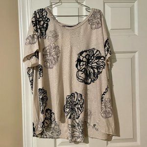 Anthropologie Oversized Women's Beige and Black Floral Blouse, Size XL